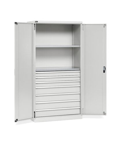 Armadio 2 Ante A Battente, 2 Ripiani, 7 Cassetti, L1023 X P555 X H2000 Mm, Perfom14053