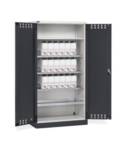 Armadio Ante Battente Fessurate, 4 Piani, 18 Taniche, 1 Vasca Interna, 1 Vasca Esterna, L1048 X P600 X H2027 Mm, Perfom14022