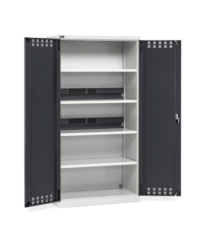 Armadio Caricabatterie Con Ante Battenti In Lamiera E Ripiani Forati, L1023 X P555 X H2000 Mm, Perfom14043