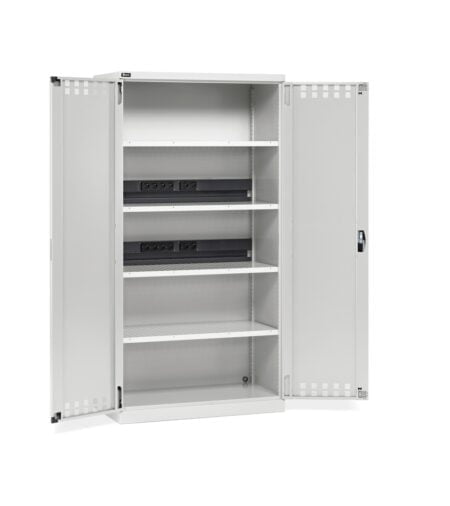 Armadio Caricabatterie Con Ante Battenti In Lamiera E Ripiani Forati, L1023 X P555 X H2000 Mm, Perfom14044