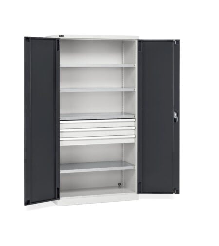 Armadio Con 2 Ante, 4 Ripiani, 3 Cassetti, L1023 X P555 X H2000 Mm, Perfom14004