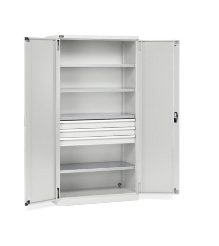 Armadio Con 2 Ante, 4 Ripiani, 3 Cassetti, L1023 X P555 X H2000 Mm, Perfom14005