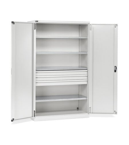 Armadio Con 2 Ante, 4 Ripiani Fessurati, 3 Cassetti Telescopici, L1193 X P555 X H2000 Mm, Perfom17005