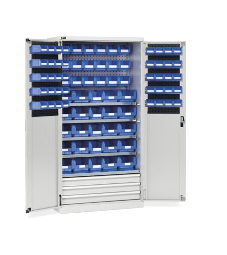 Armadio Portaminuteria Con Porte Battente, Ripiani, 3 Cassetti E Contenitori, L1023 X P555 X H2000 Mm, Perfom14017