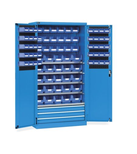 Armadio Portaminuteria Con Porte Battente, Ripiani, 3 Cassetti E Contenitori, L1023 X P555 X H2000 Mm, Perfom14018