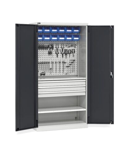 Armadio Portautensili, Ante Battente, Cassetti, Piani, Contenitori E Ganci, L1023 X P555 X H2000 Mm, Perfom14049