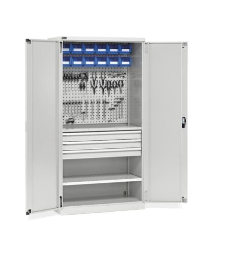 Armadio Portautensili, Ante Battente, Cassetti, Piani, Contenitori E Ganci, L1023 X P555 X H2000 Mm, Perfom14050