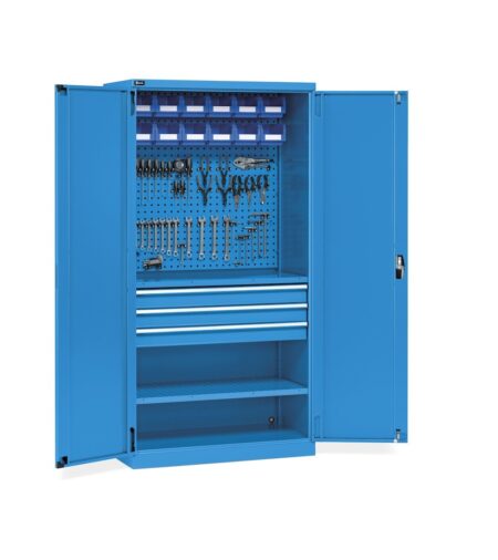 Armadio Portautensili, Ante Battente, Cassetti, Piani, Contenitori E Ganci, L1023 X P555 X H2000 Mm, Perfom14051