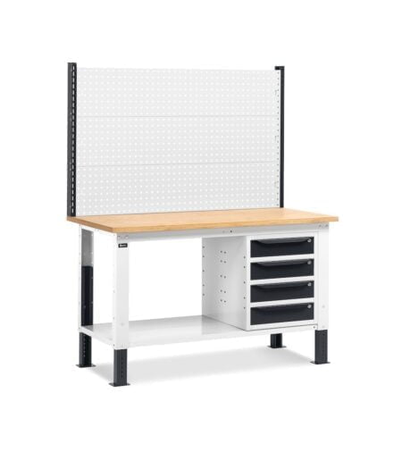 Banco Da Lavoro Regolabile In Altezza Work Up Work1518 Con Parete Attrezzata E 4 Cassetti
