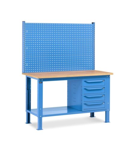 Banco Da Lavoro Regolabile In Altezza Work Up Work1519 Con Parete Attrezzata E 4 Cassetti