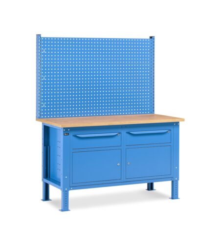 Banco Da Lavoro Regolabile In Altezza Work Up Work1527 Con Parete Attrezzata E 2 Armadi Con Porta Parziale E 1 Cassetto