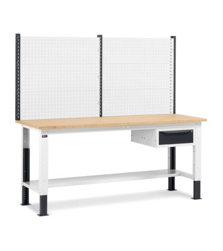 Banco Da Lavoro Regolabile In Altezza Work Up Work2018 Con Parete Attrezzata E 1 Cassetto