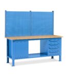 Banco Da Lavoro Regolabile In Altezza Work Up Work2023 Con Parete Attrezzata, 4 Cassetti E 1 Armadio Con Porta